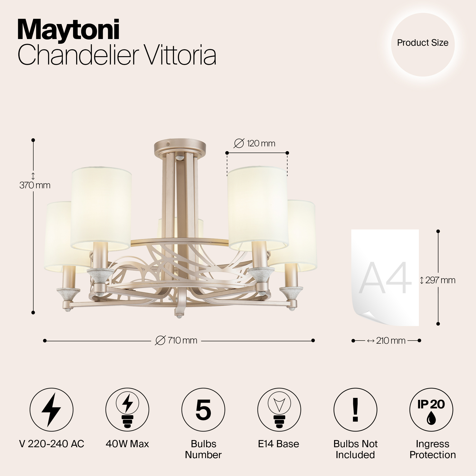 Maytoni - Kroonluchter Vittoria - Crème met goud - Ø71