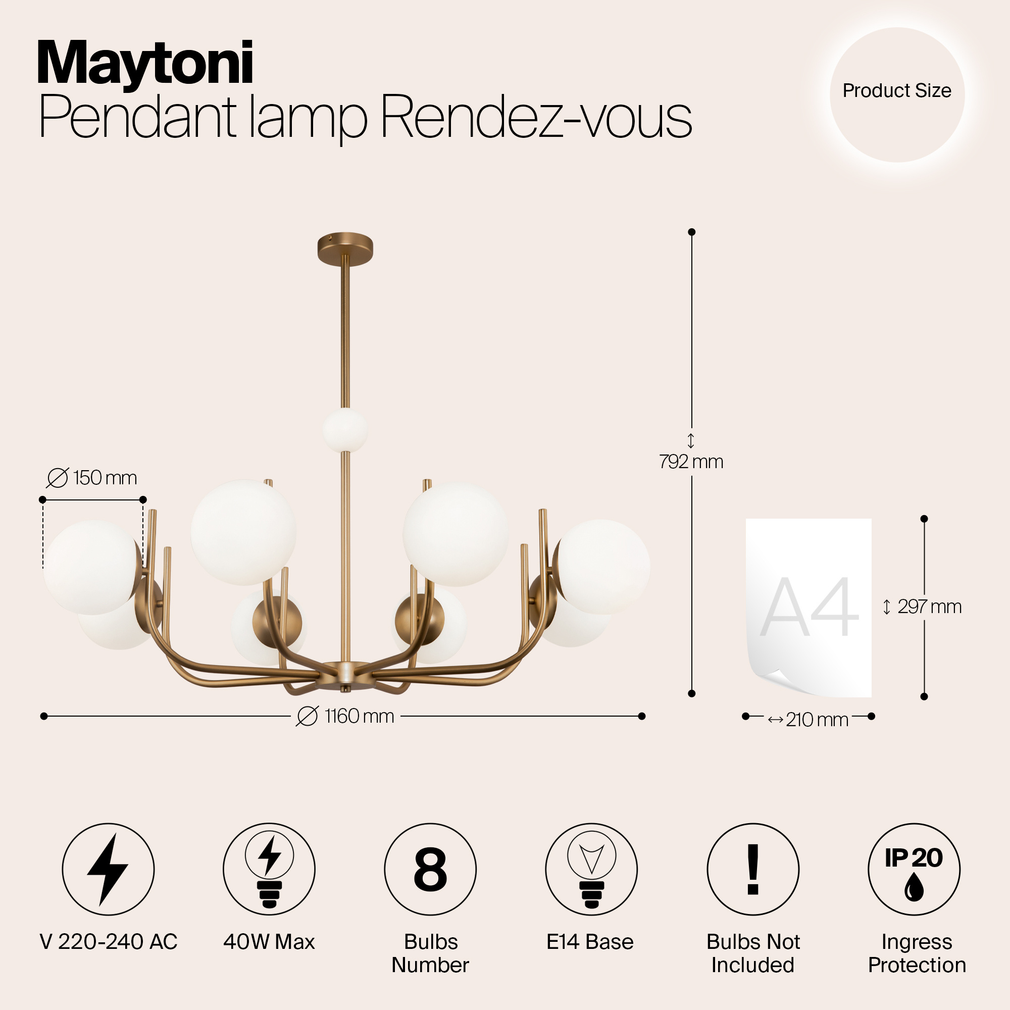 Maytoni - Hanglamp Rendez-vous - Messing - Ø103