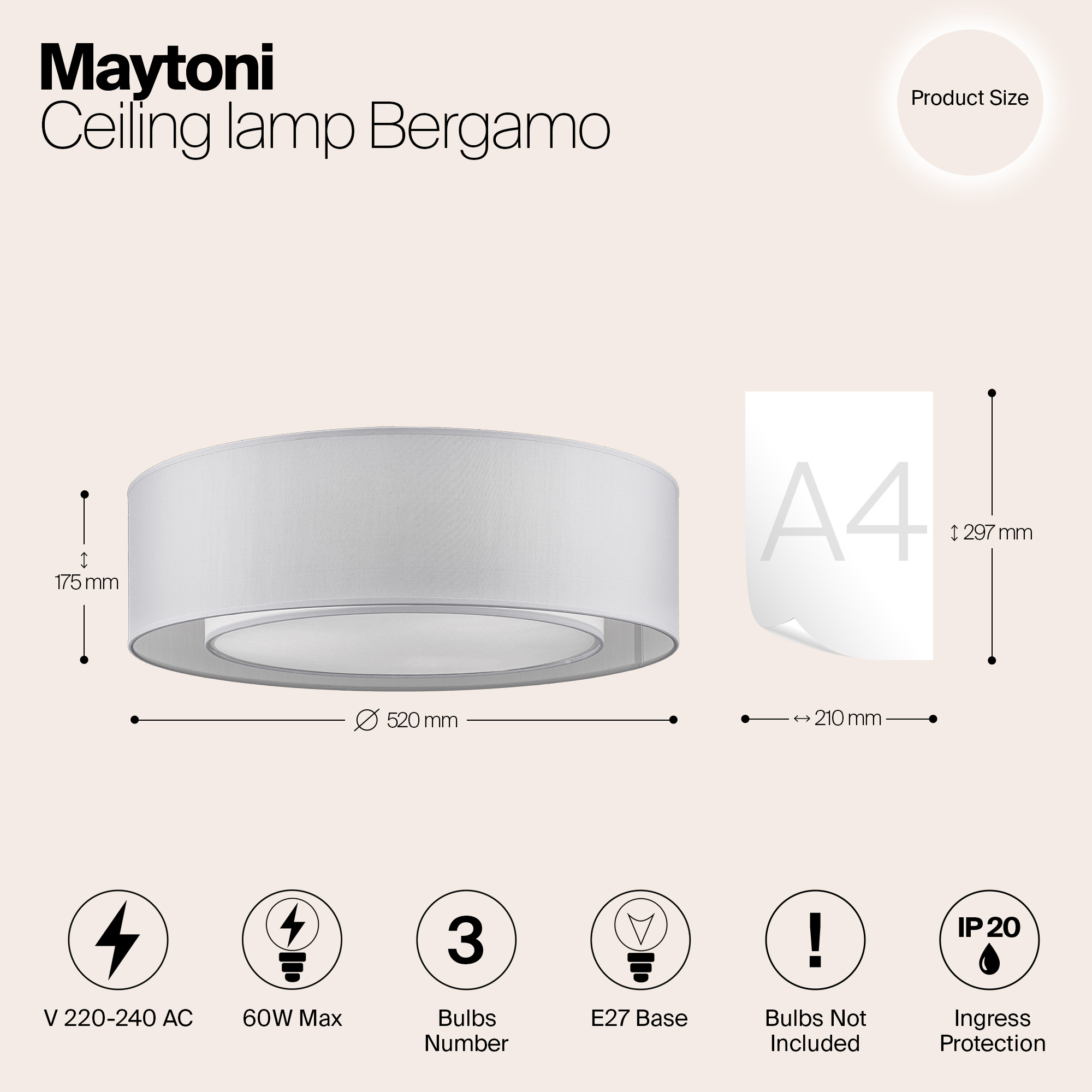 Maytoni - Plafondlamp Bergamo - Chroom - Ø52