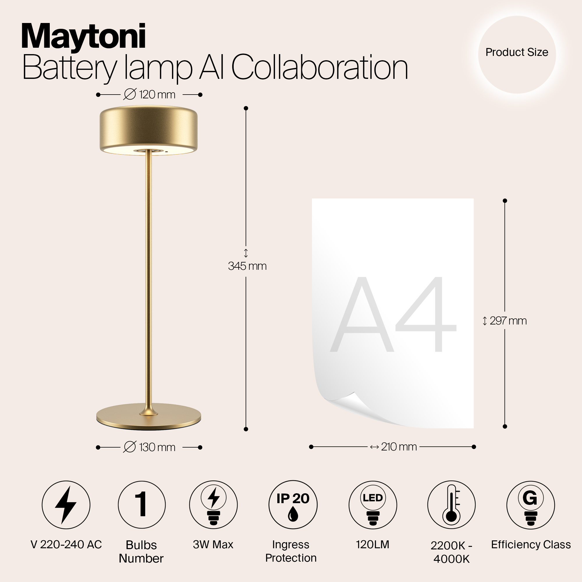 Maytoni - Batterijlamp AI Collaboration - Goud - Ø12