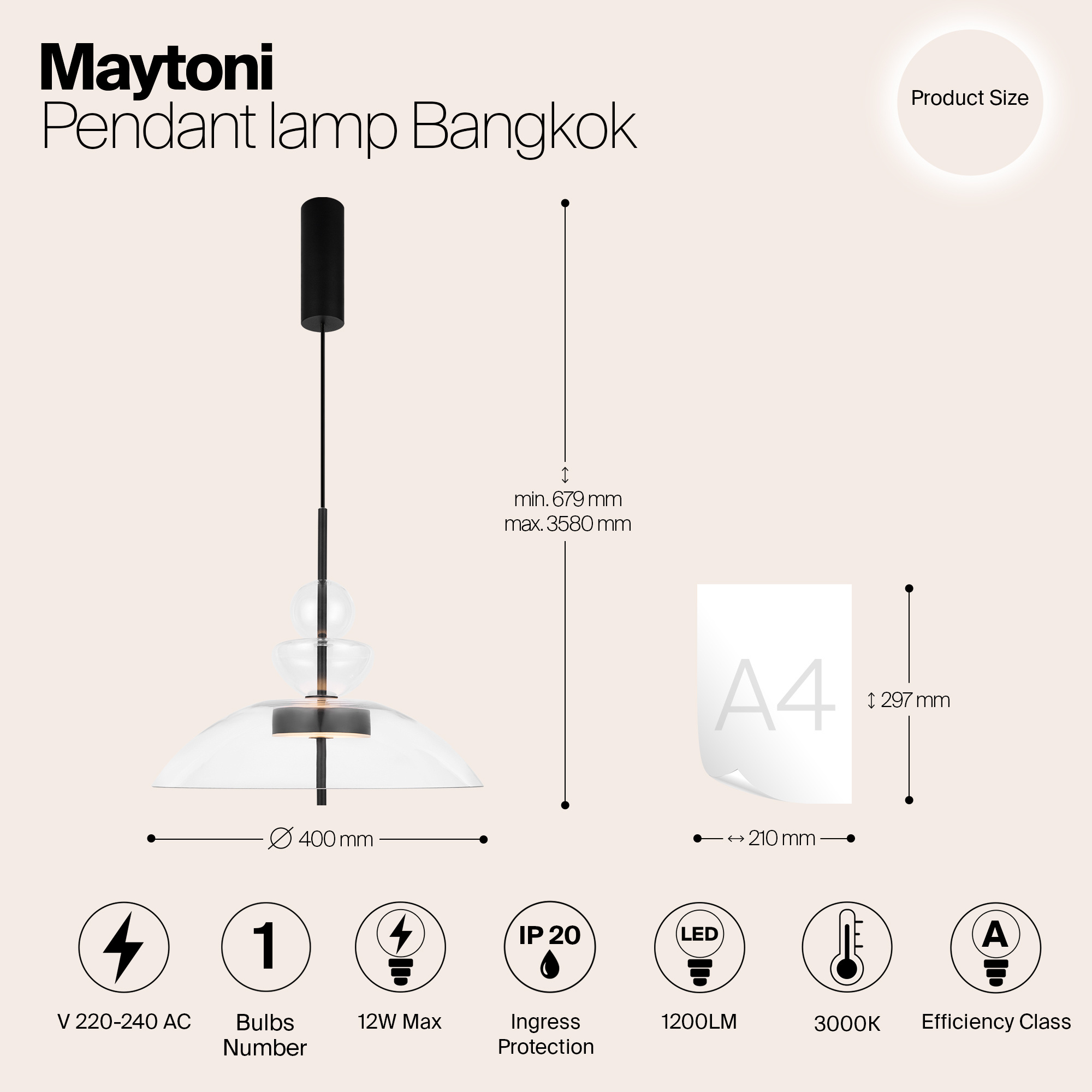 Maytoni - Hanglamp Bangkok - Zwart - Ø40