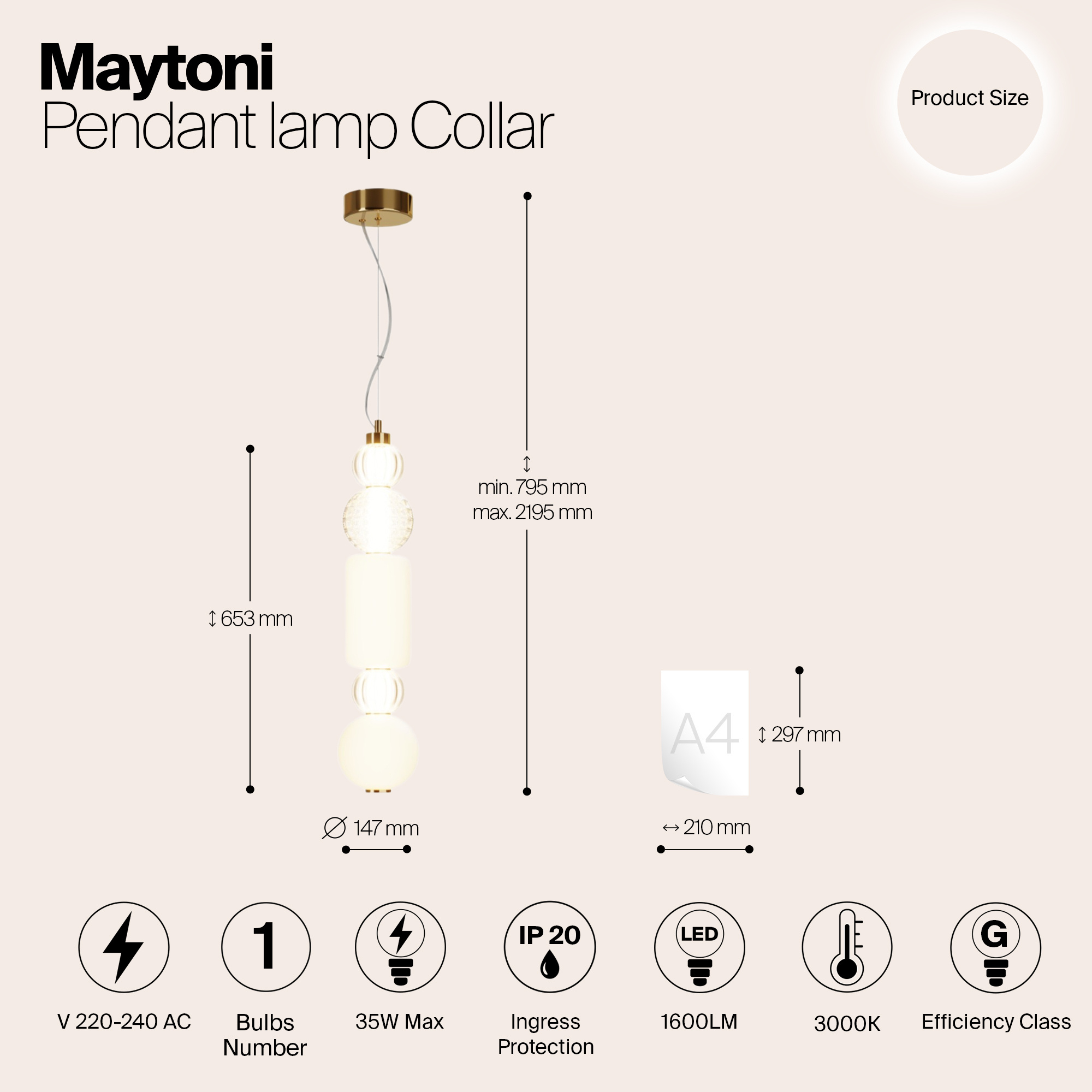 Maytoni - Hanglamp Collar - Goud - Ø14,7