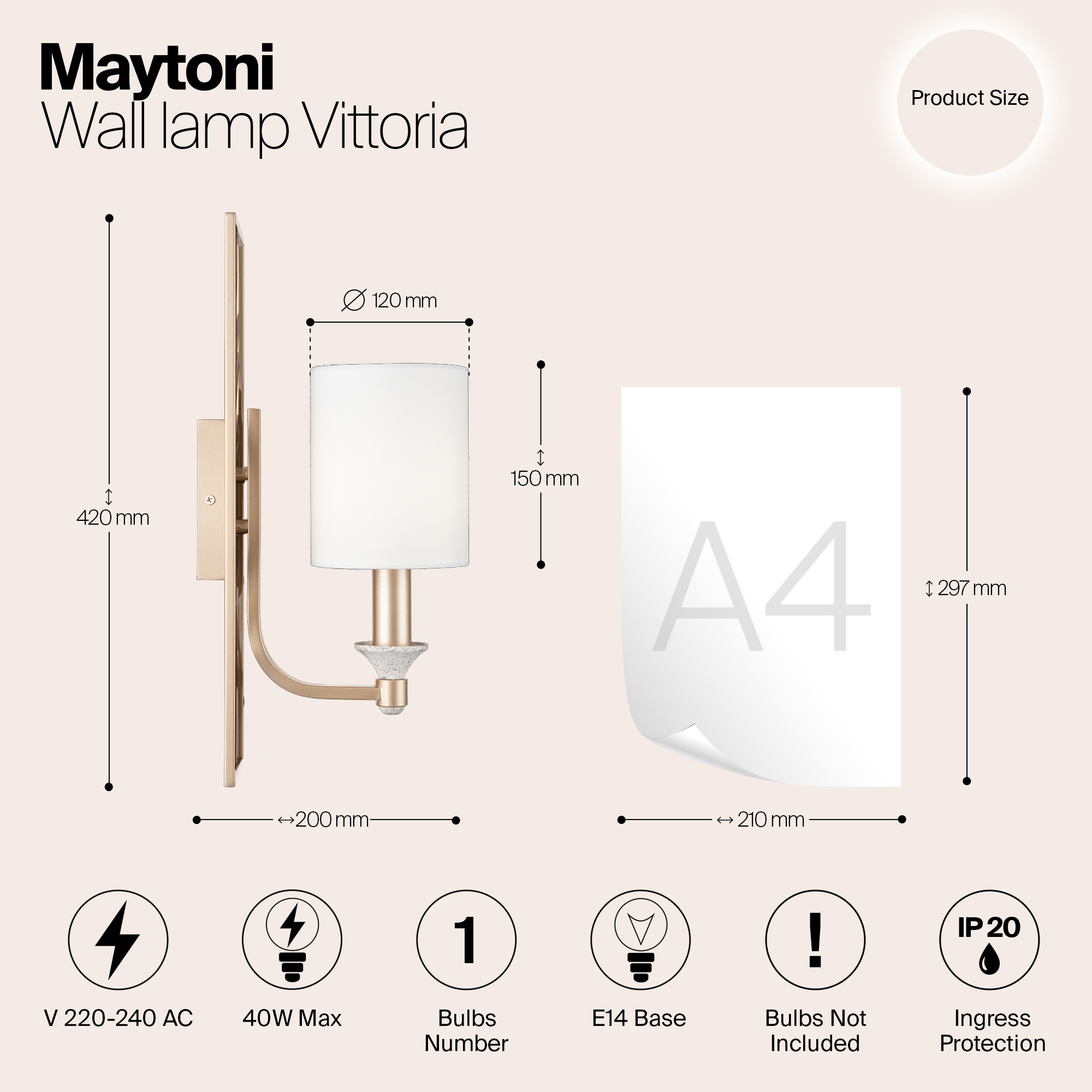 Maytoni - Wandlamp Vittoria - Crème met goud
