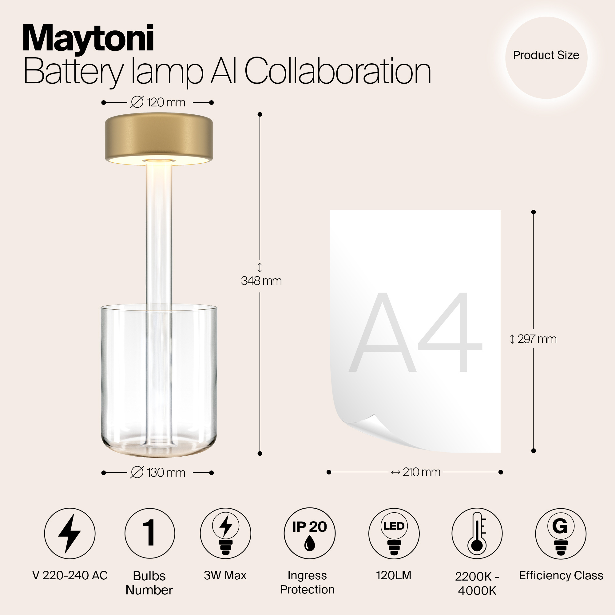 Maytoni - Batterijlamp AI Collaboration - Goud - Ø12