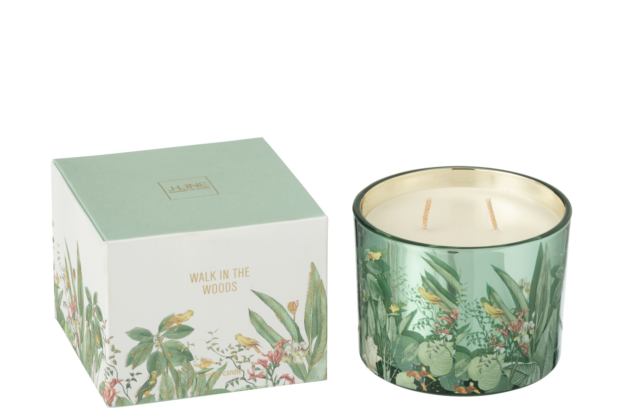 J-Line - Geurkaars Walk In The Woods Wax Groen Small-30 Uren - 10.5x10.5x8.5cm