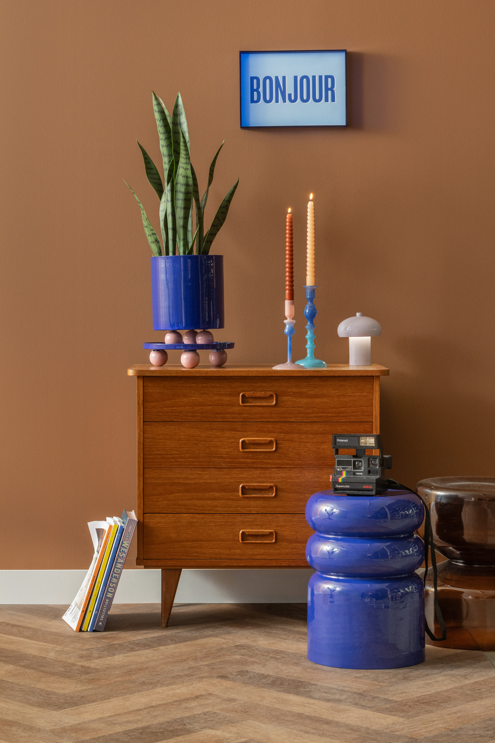 Present Time - Dienblad Double Funky Rond Large - Cobalt blue & soft pink