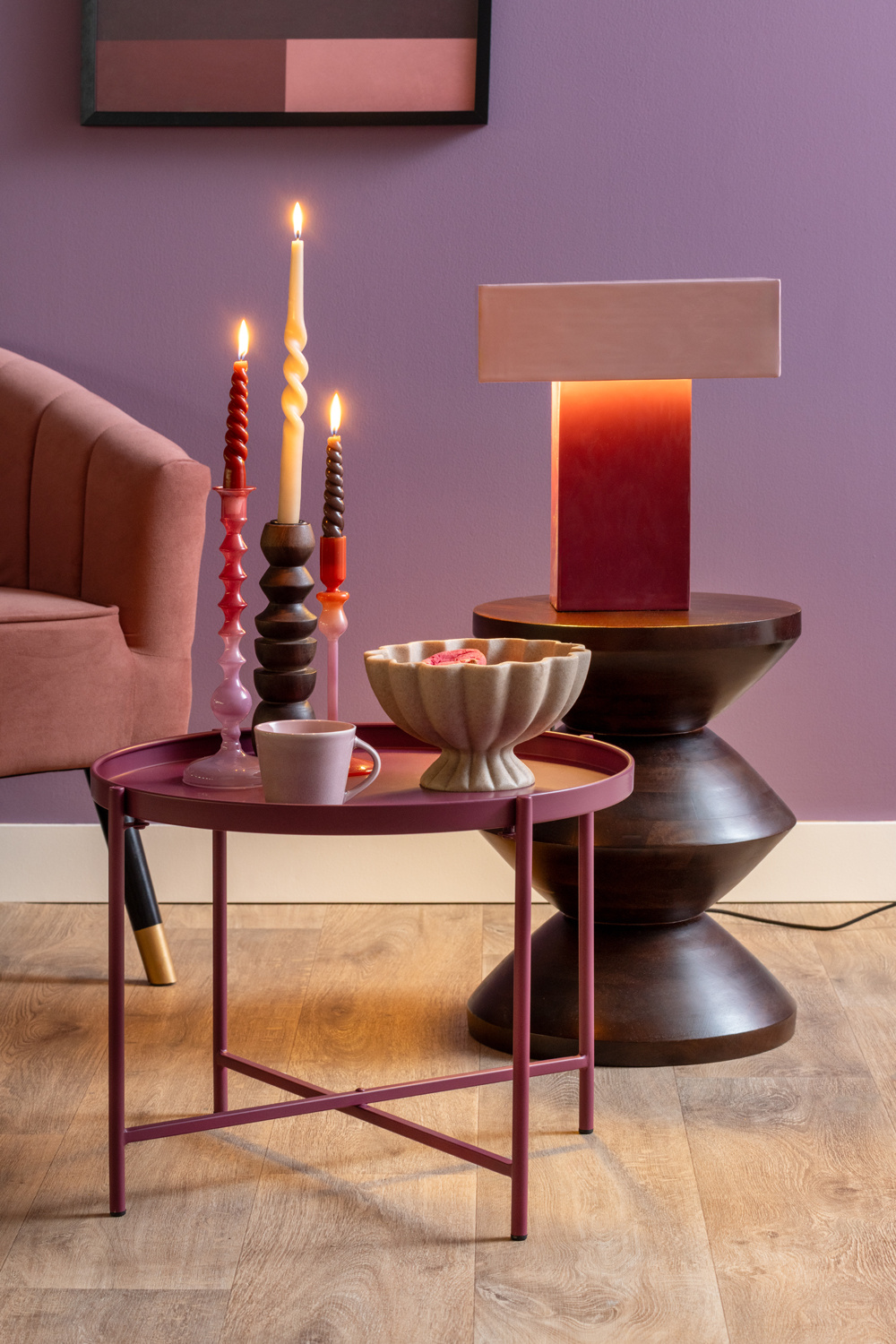 Present Time - Kandelaar Duo Colores Medium - Bright orange & purple