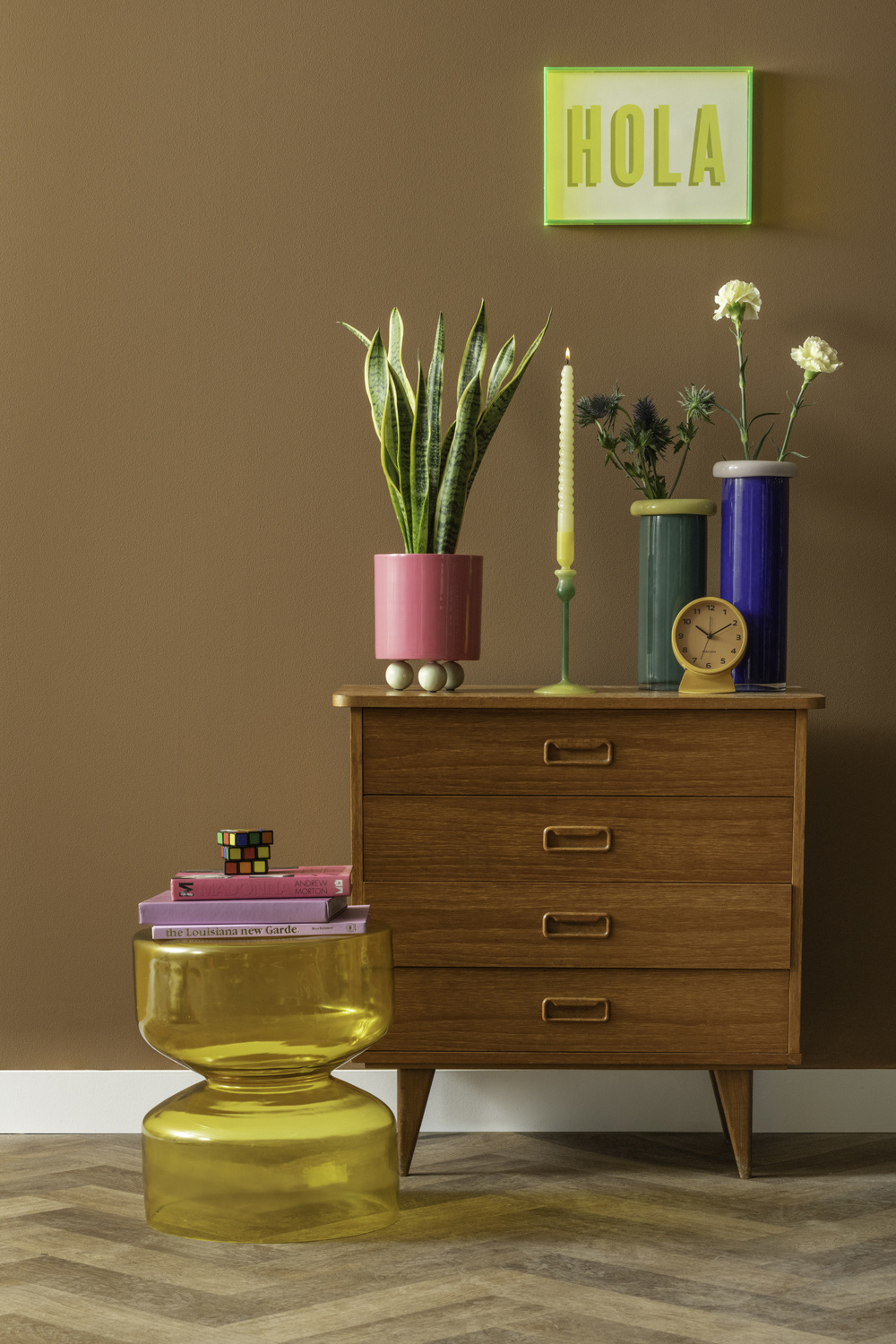 Present Time - Kandelaar Duo Colores Medium - Retro green & soft yellow