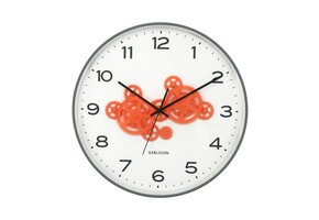 Karlsson - Wandklok Open Gear - Mouse grey & Bright Orange- Ø40cm