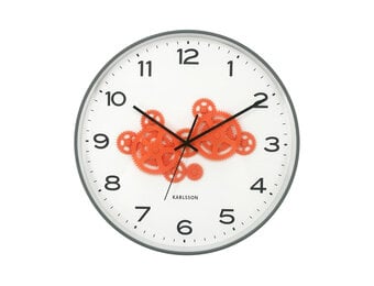 Karlsson - Wandklok Open Gear - Mouse grey & Bright Orange- Ø40cm