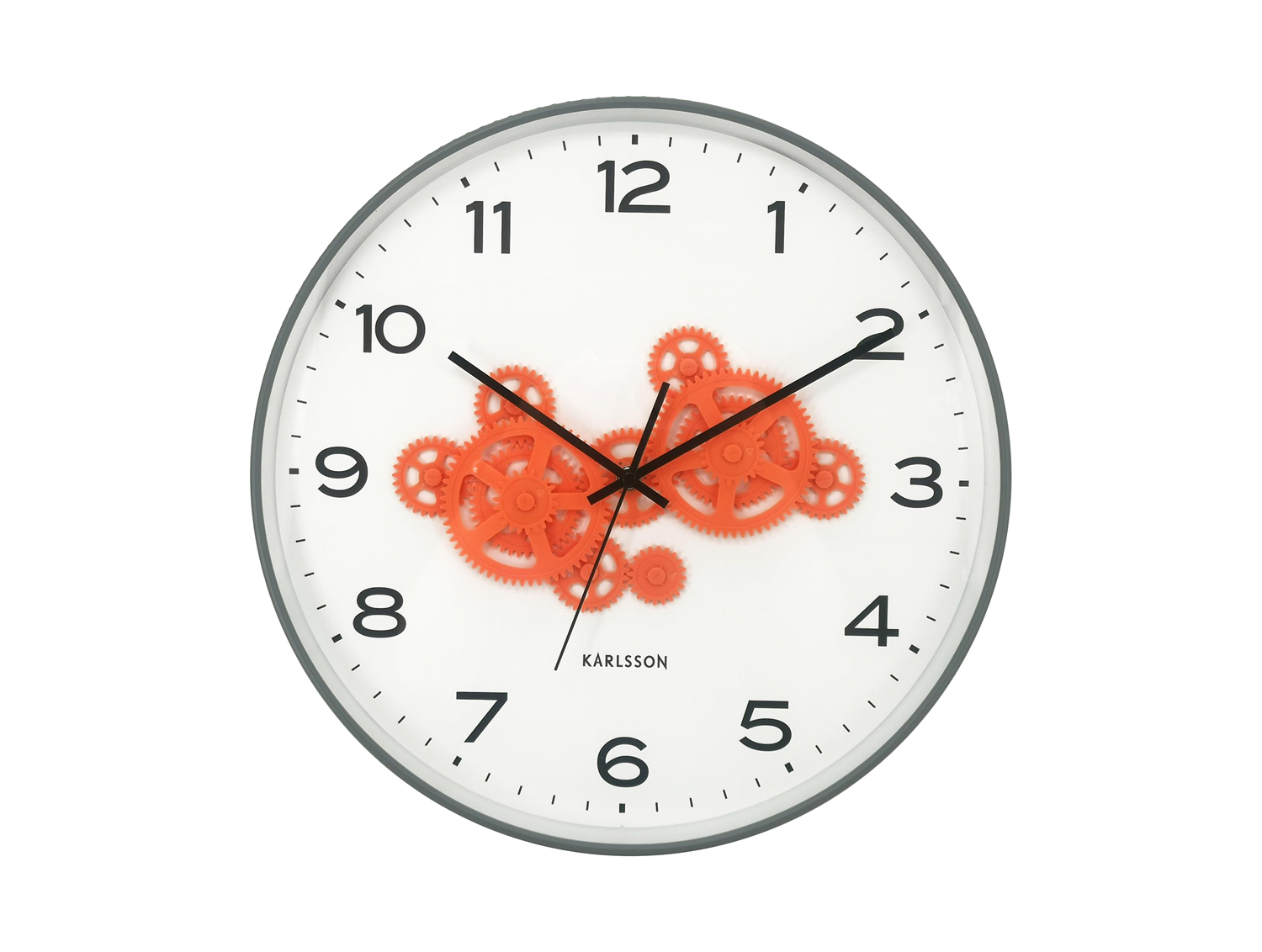 Karlsson - Wandklok Open Gear - Mouse grey & Bright Orange- Ø40cm