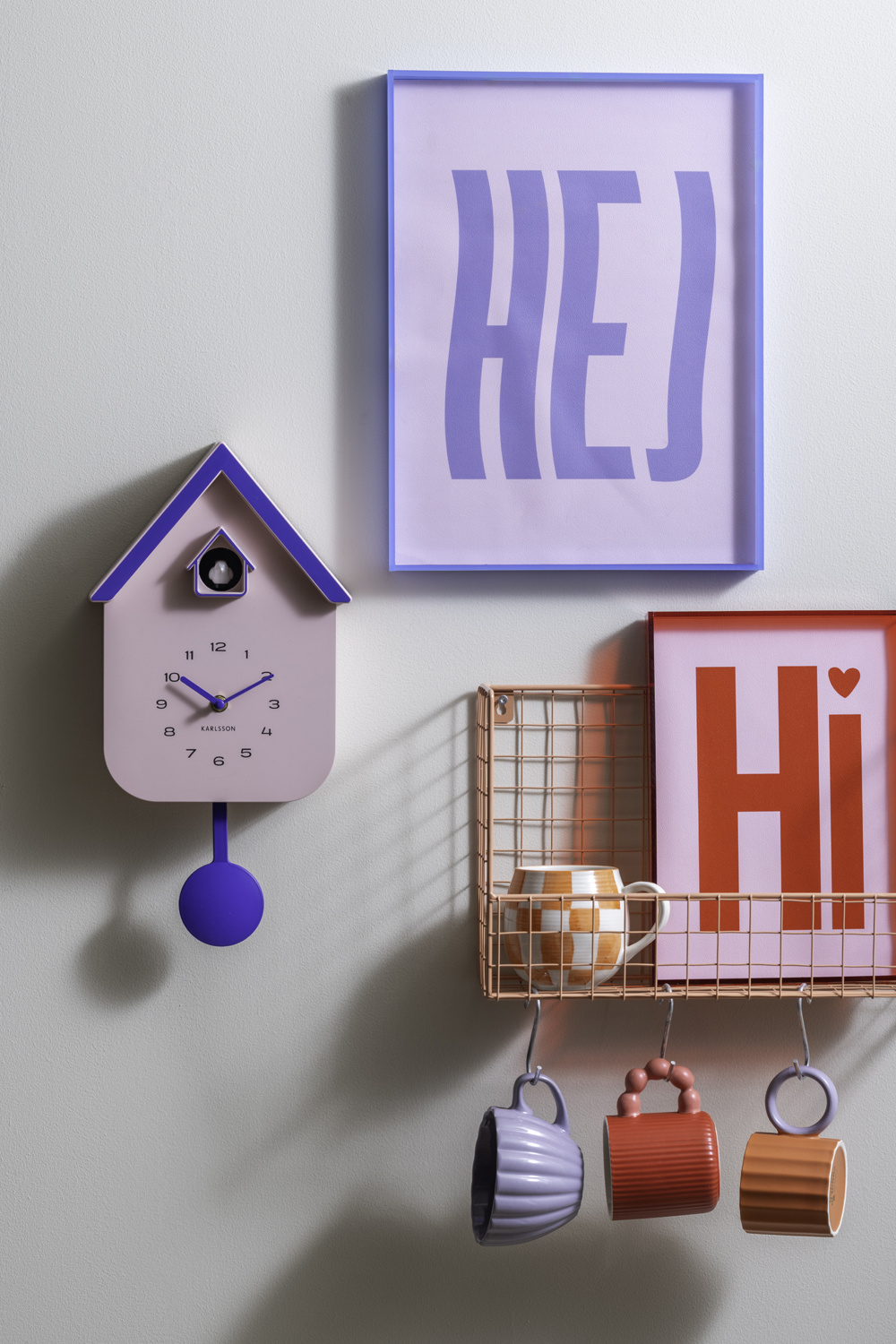 Karlsson - Wandklok Dupla Color Cuckoo - Soft pink & cobalt blue