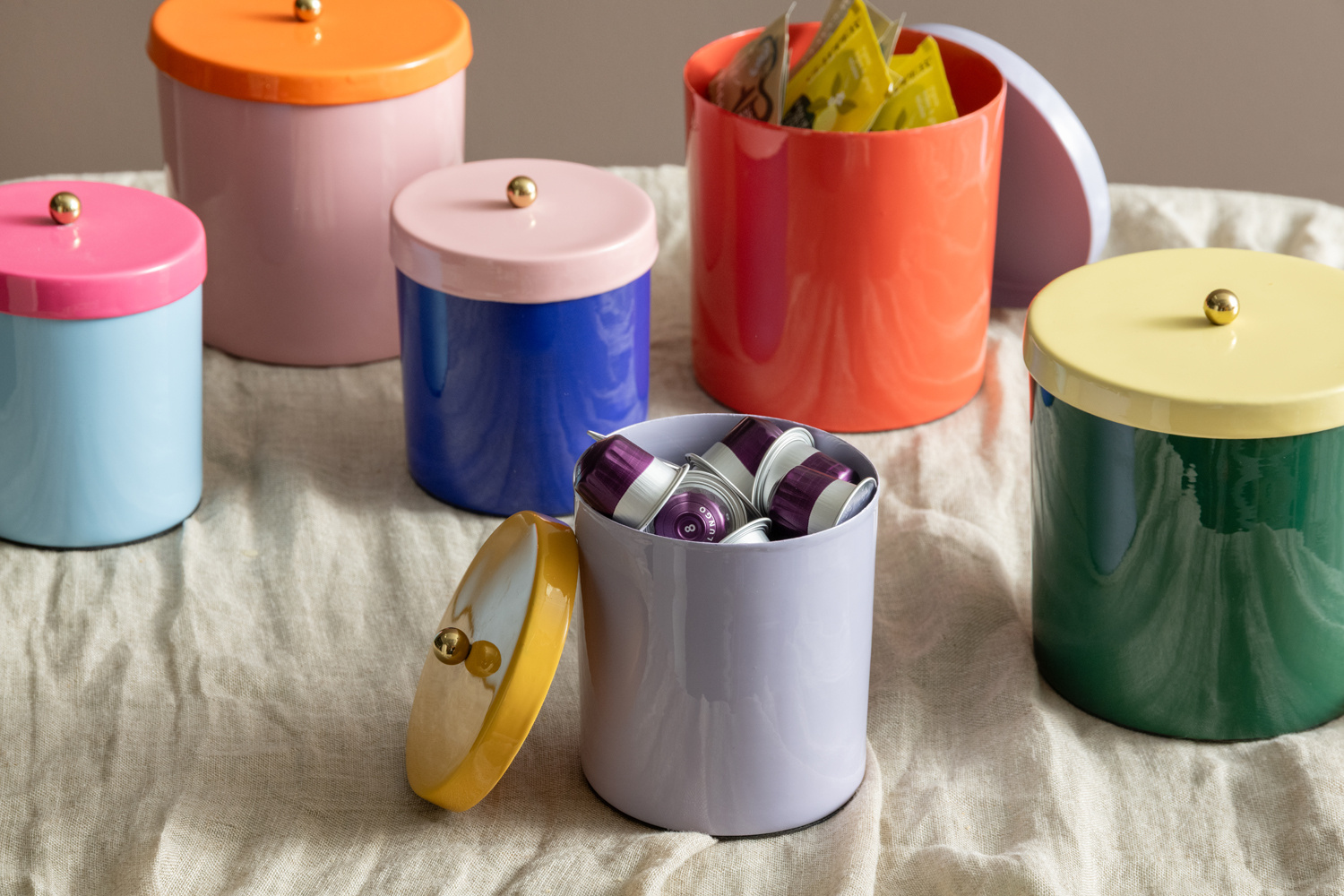 Present Time - Storage Jar Double Funky Retro - Soft pink & bright orange