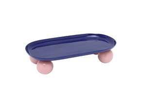 Present Time - Dienblad Double Funky Oval - Cobalt blue & soft pink