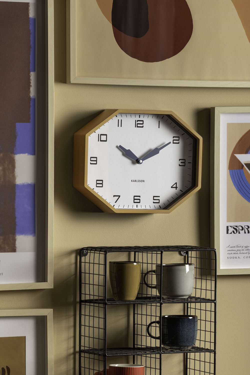 Karlsson - Wandklok Modern Factory Octagon - Ochre yellow & navy blue