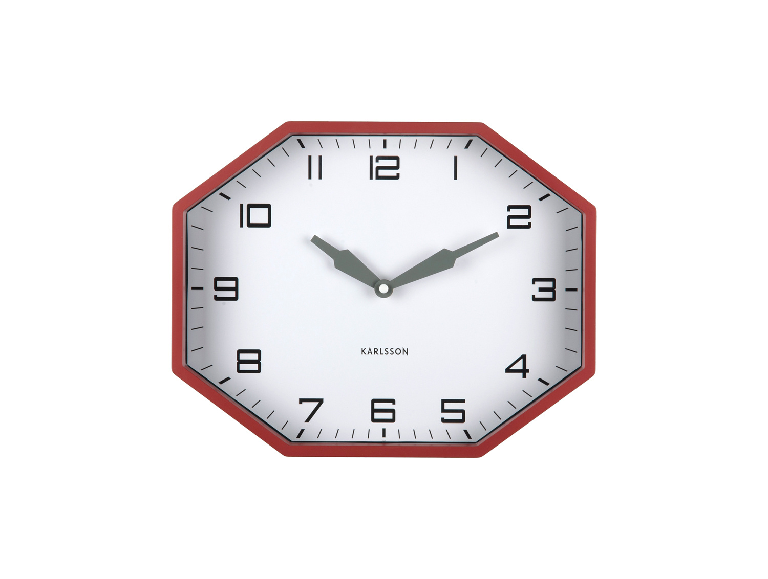 Karlsson - Wandklok Modern Factory Octagon - Ochre red & jungle green