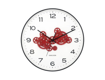 Karlsson - Wandklok Open Gear - Black & bright red- Ø40cm