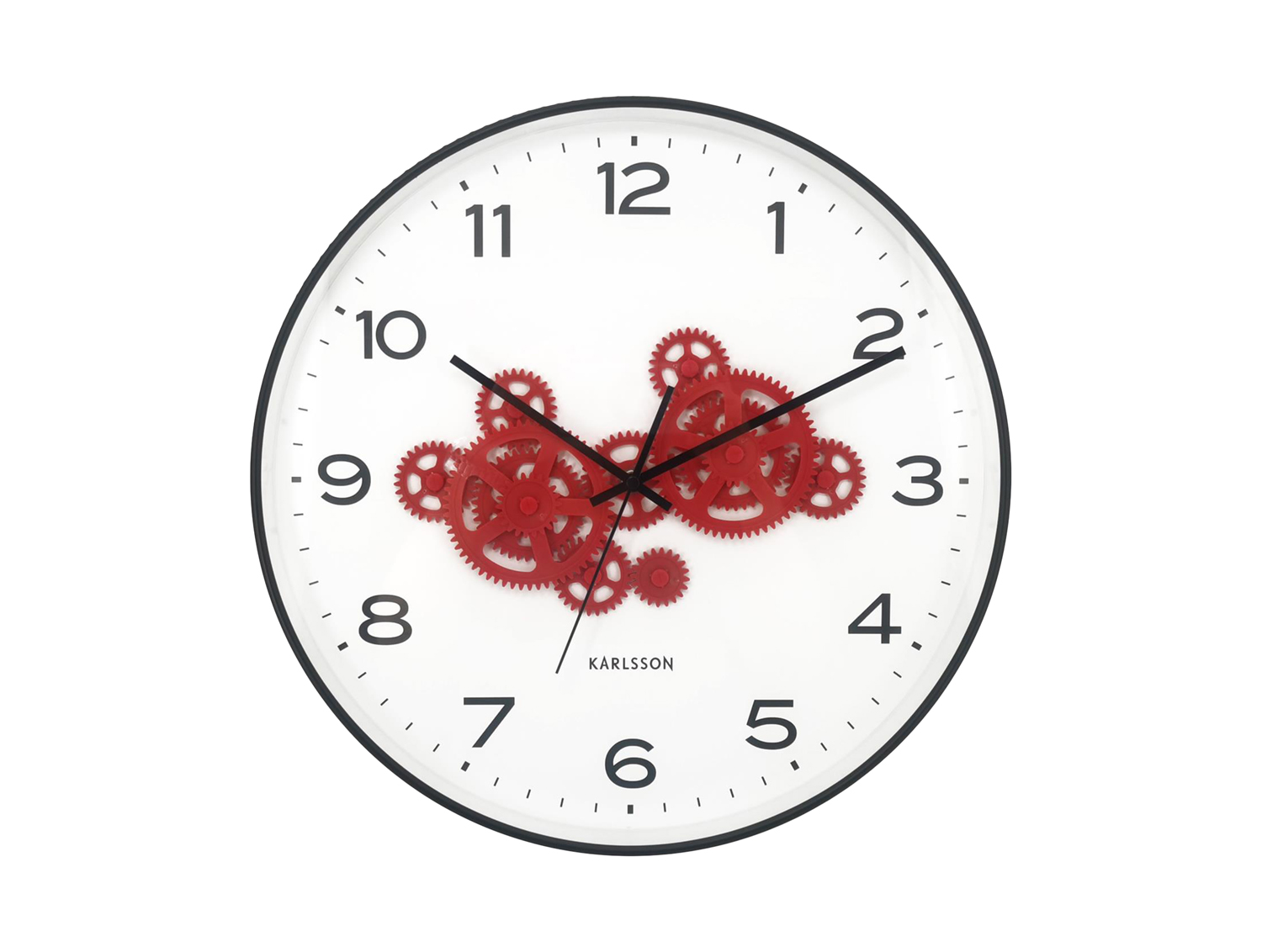 Karlsson - Wandklok Open Gear - Black & bright red- Ø40cm