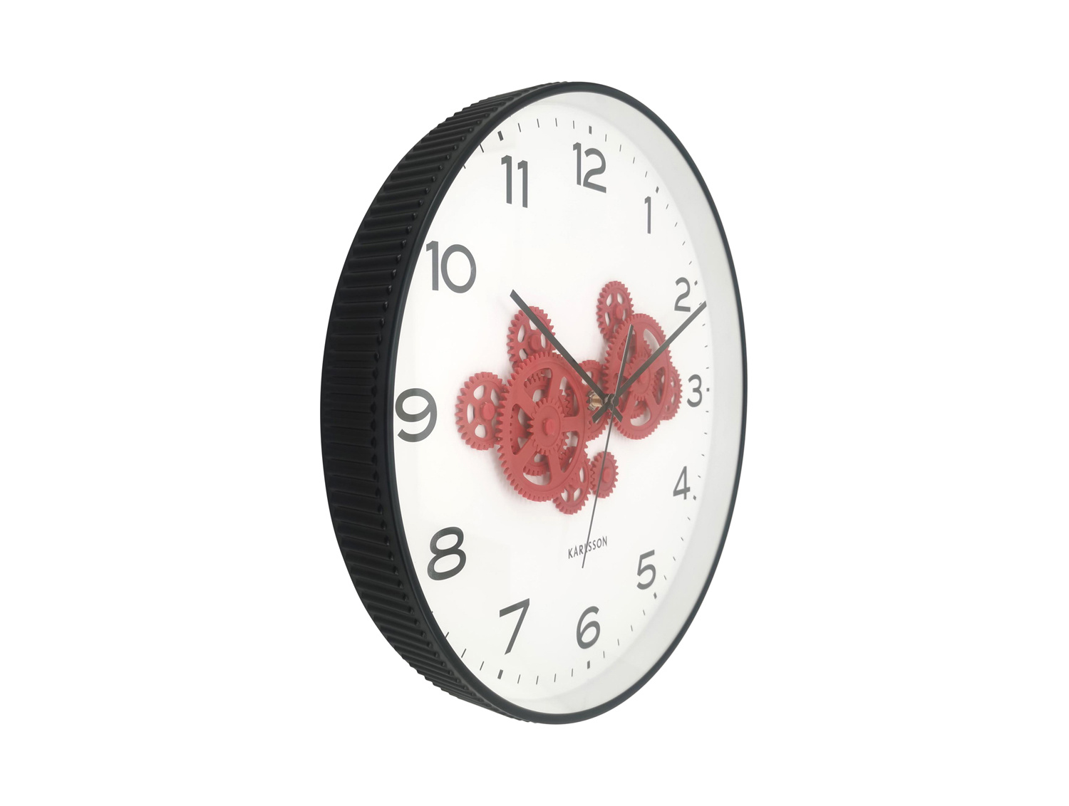 Karlsson - Wandklok Open Gear - Black & bright red- Ø40cm