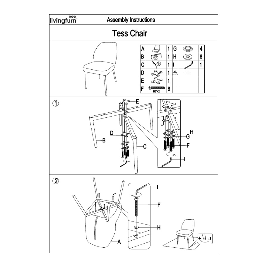 Livingfurn - Eetkamerstoel Tess Honey Set van 2 - 63x48x83cm