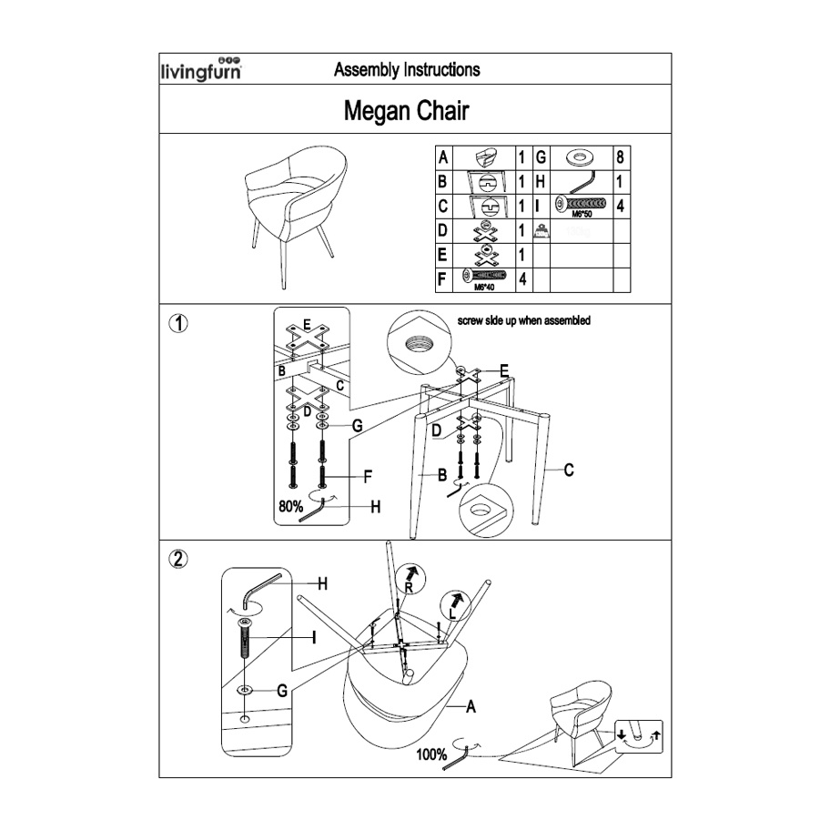 Livingfurn - Eetkamerstoel Megan Taupe Set van 2 - 62x58x85cm