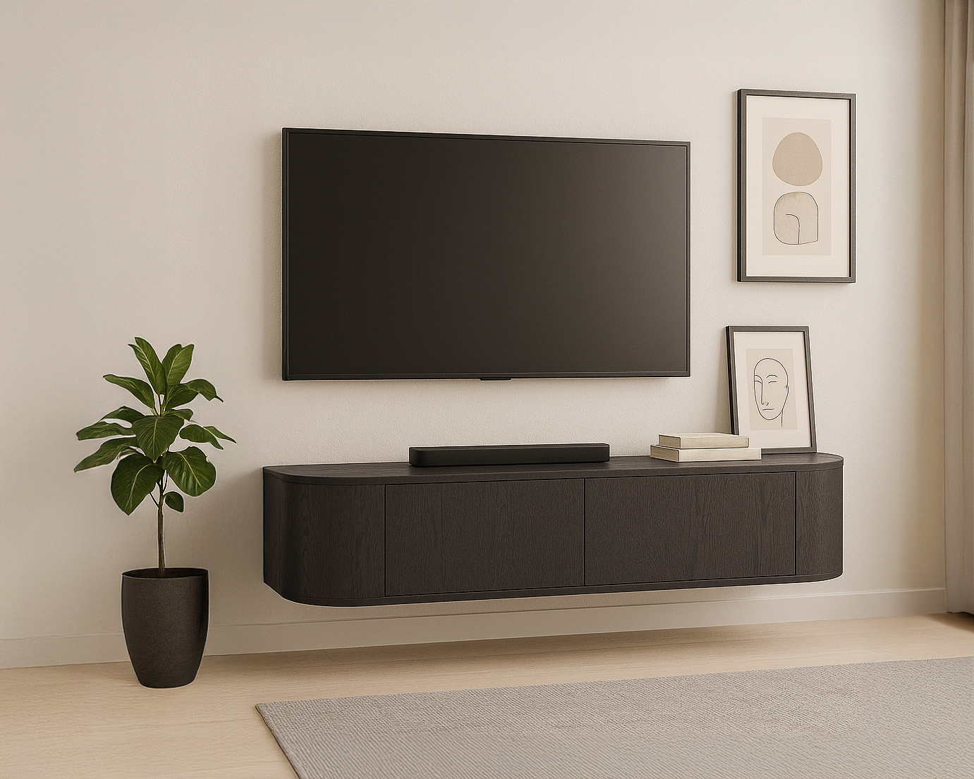 Livingfurn - TV-Meubel Novero Espresso Zwevend - 35x140x33cm