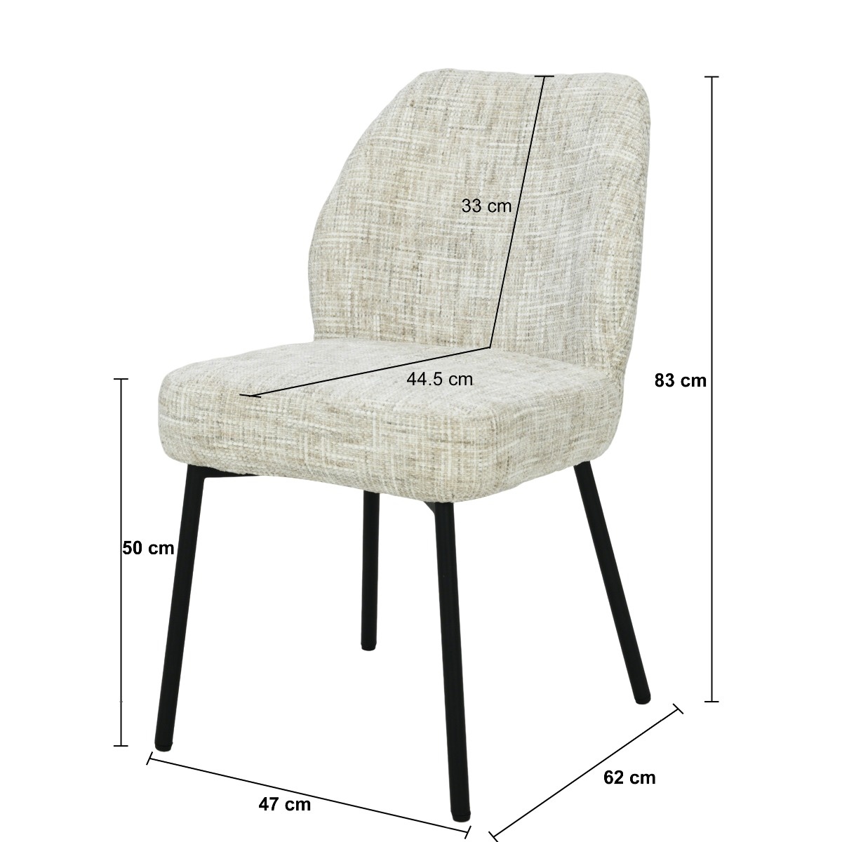 Livingfurn - Eetkamerstoel Tess Cream Set van 2 - 63x48x83cm