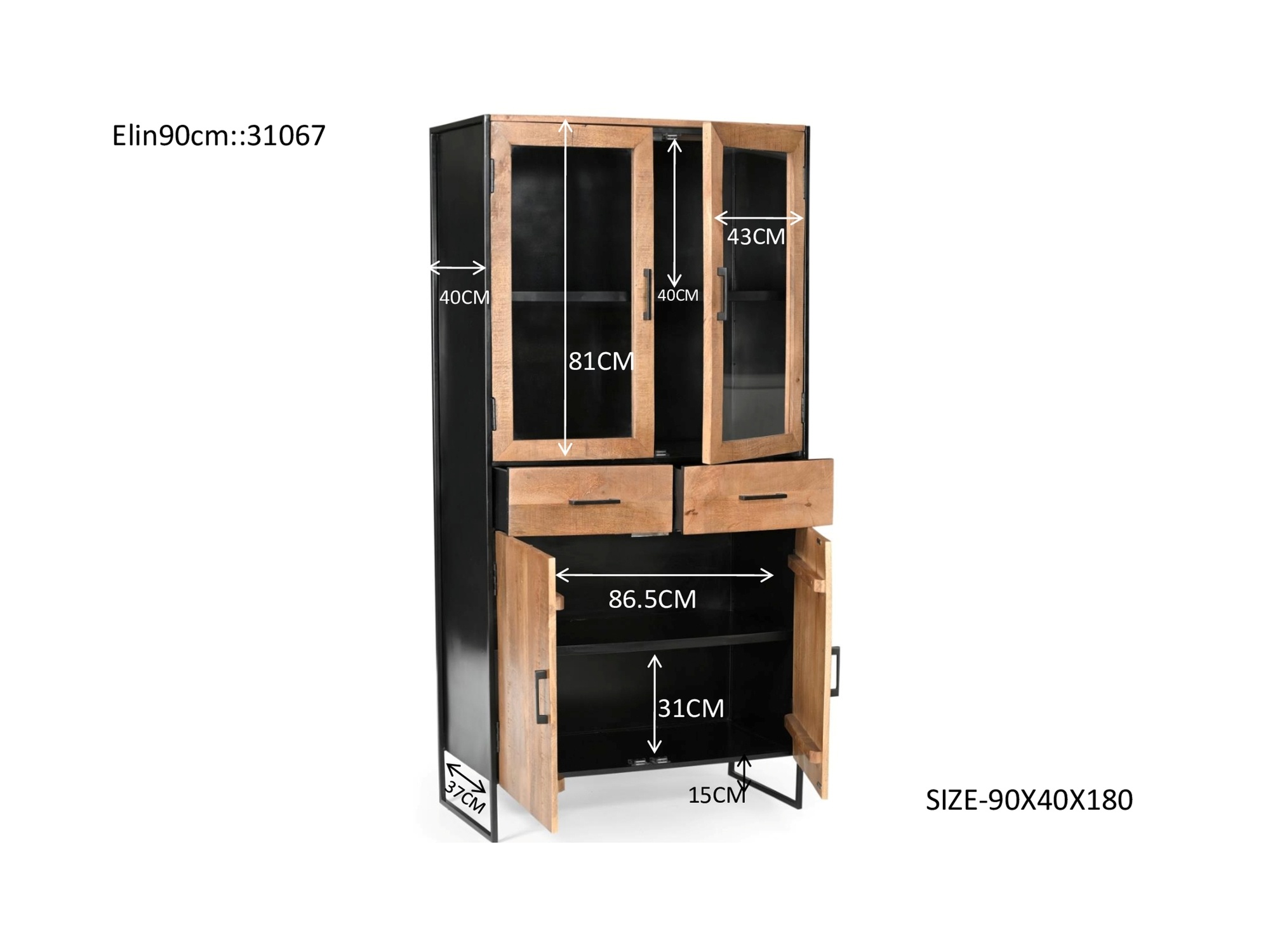 Livingfurn - Kabinetkast Elin - 90x40x180cm