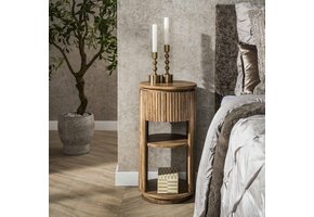 Hoyz Collection - Nachtkastje Wave XS Rond 1 Lade  - Massief Mango Zand