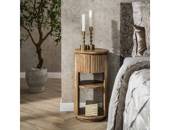 Hoyz Collection - Nachtkastje Wave XS Rond 1 Lade  - Massief Mango Zand