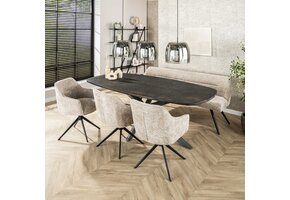 Hoyz Collection - Eettafel Metallic Deens Ovaal 215 Cm - Zwartbruin