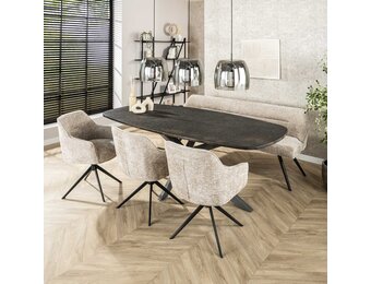 Hoyz Collection - Eettafel Metallic Deens Ovaal 215 Cm - Zwartbruin