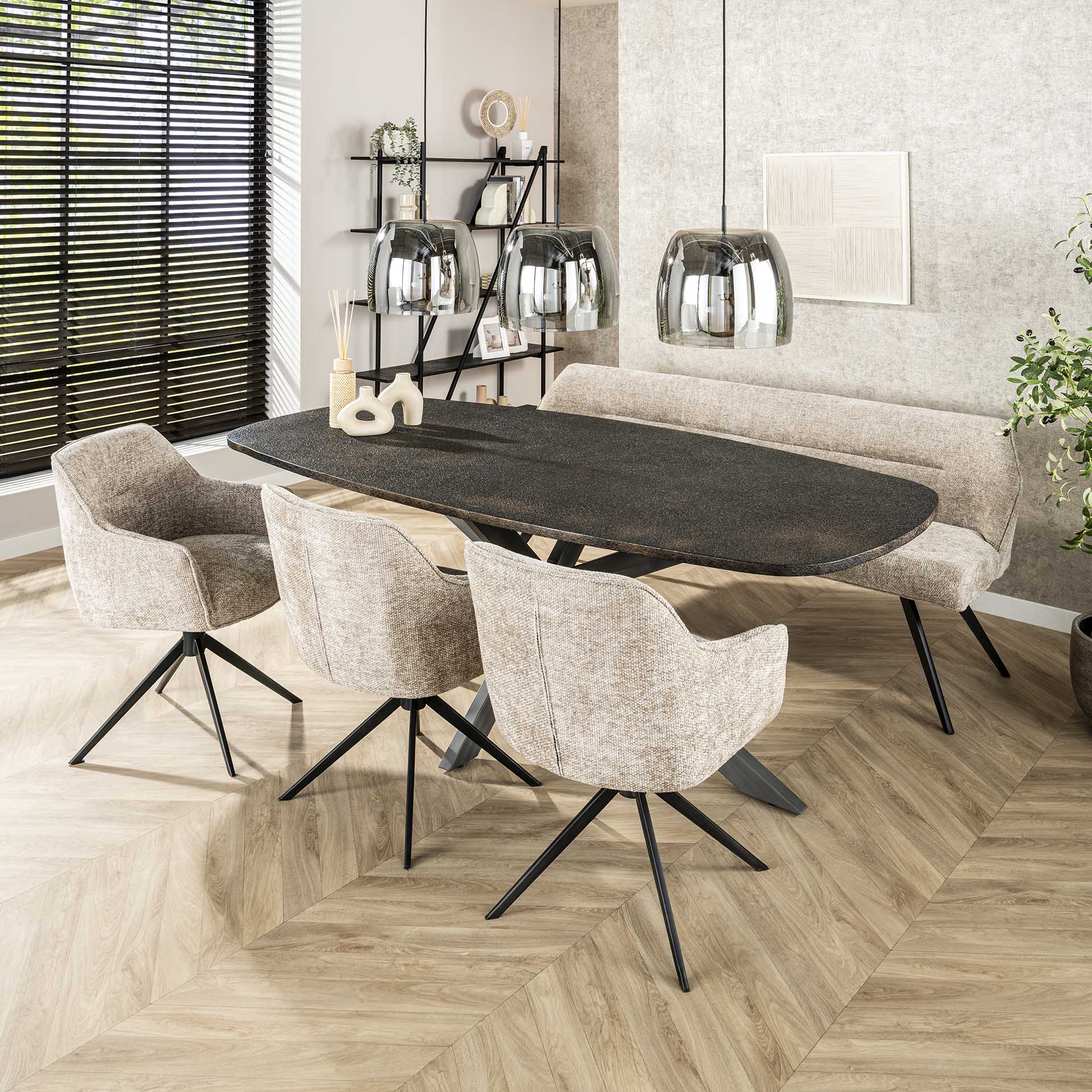 Hoyz Collection - Eettafel Metallic Deens Ovaal 215 Cm - Zwartbruin