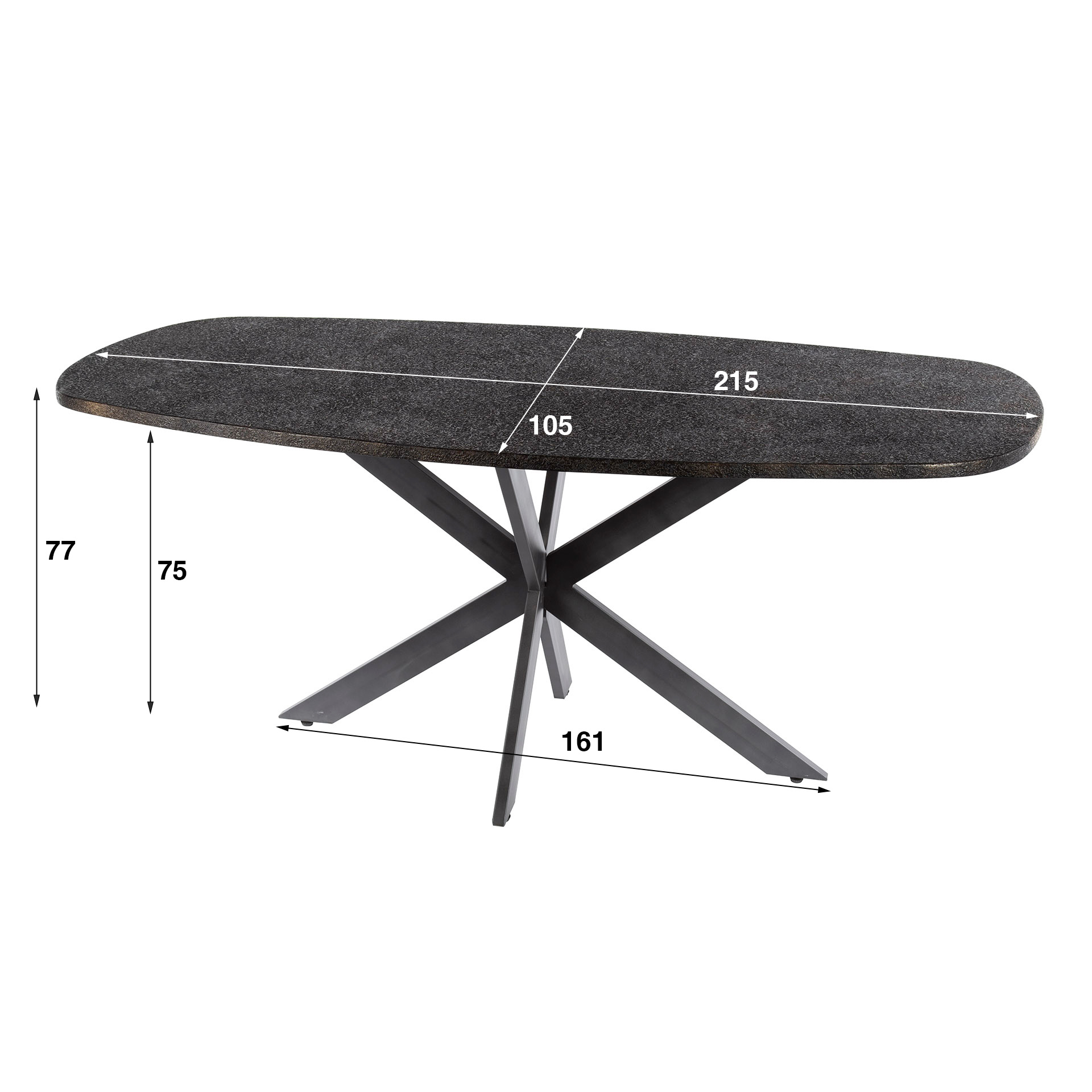 Hoyz Collection - Eettafel Metallic Deens Ovaal 215 Cm - Zwartbruin