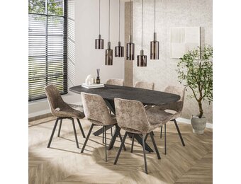 Hoyz Collection - Eettafel Metallic Deens Ovaal 180 Cm - Zwartbruin