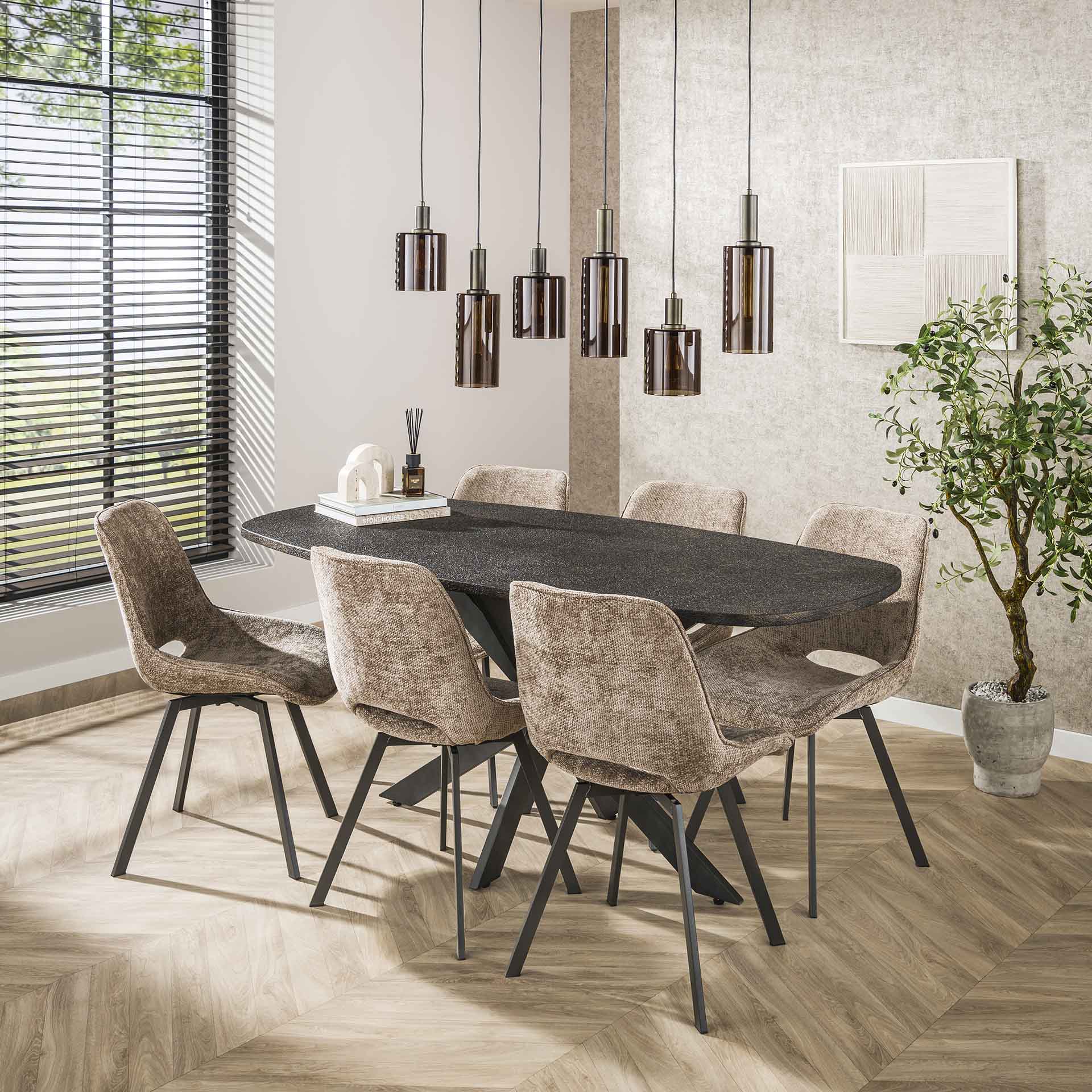 Hoyz Collection - Eettafel Metallic Deens Ovaal 180 Cm - Zwartbruin