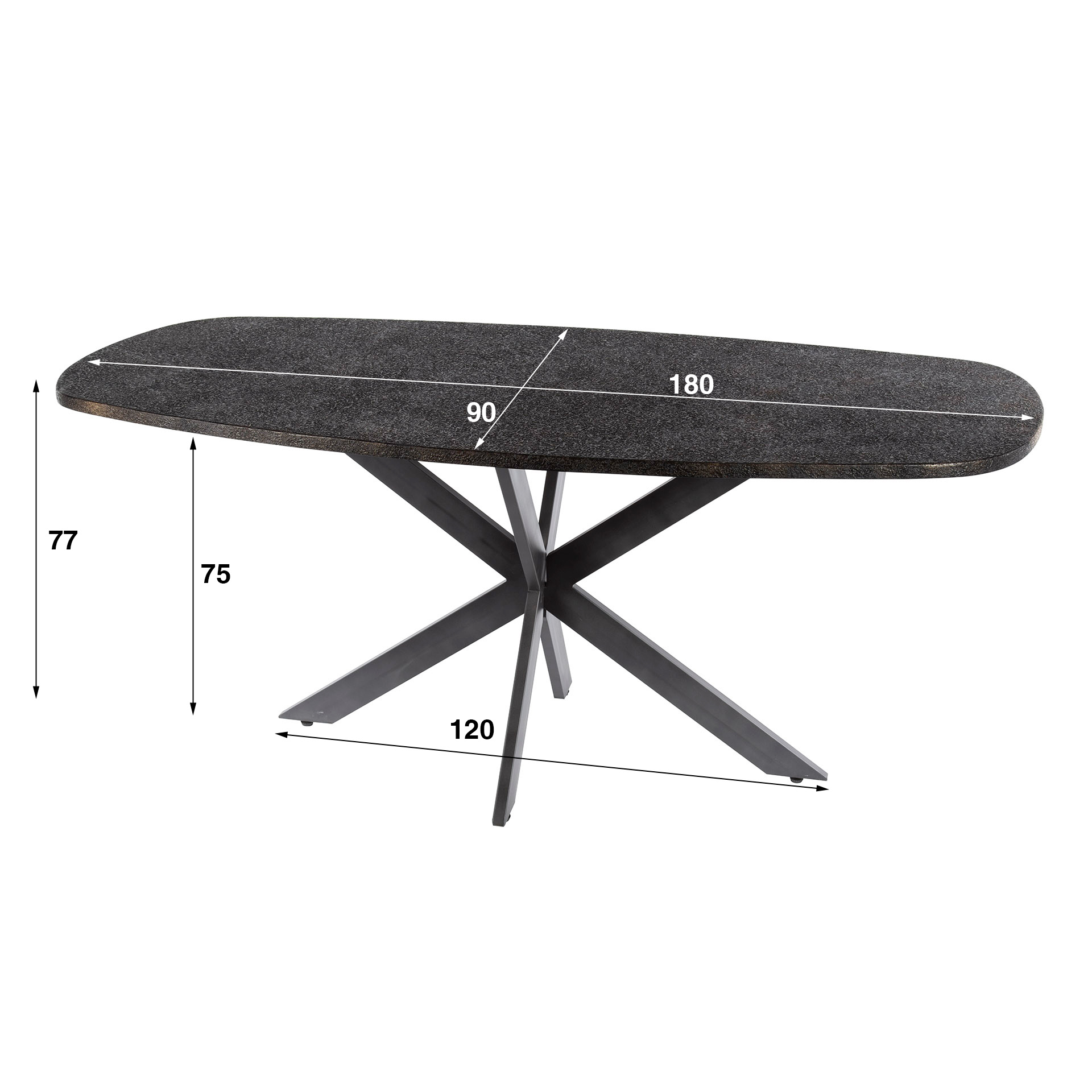 Hoyz Collection - Eettafel Metallic Deens Ovaal 180 Cm - Zwartbruin