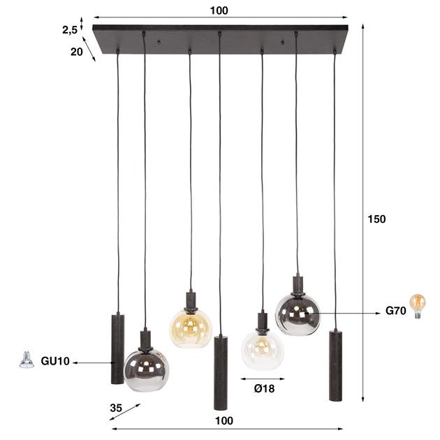 Hoyz Collection - Hanglamp Sfera Tricolore 4+3-lichts - Artic Zwart
