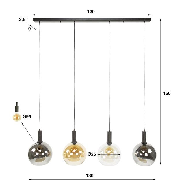 Hoyz Collection - Hanglamp Sfera Tricolore 4-lichts - Artic Zwart