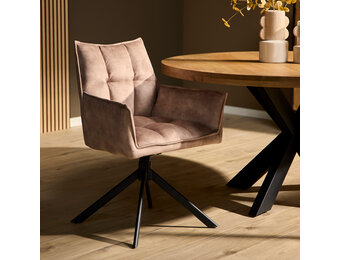 Starfurn - Eetkamerstoel Dani Velvet - Beige - Met armleuning - Set van 2