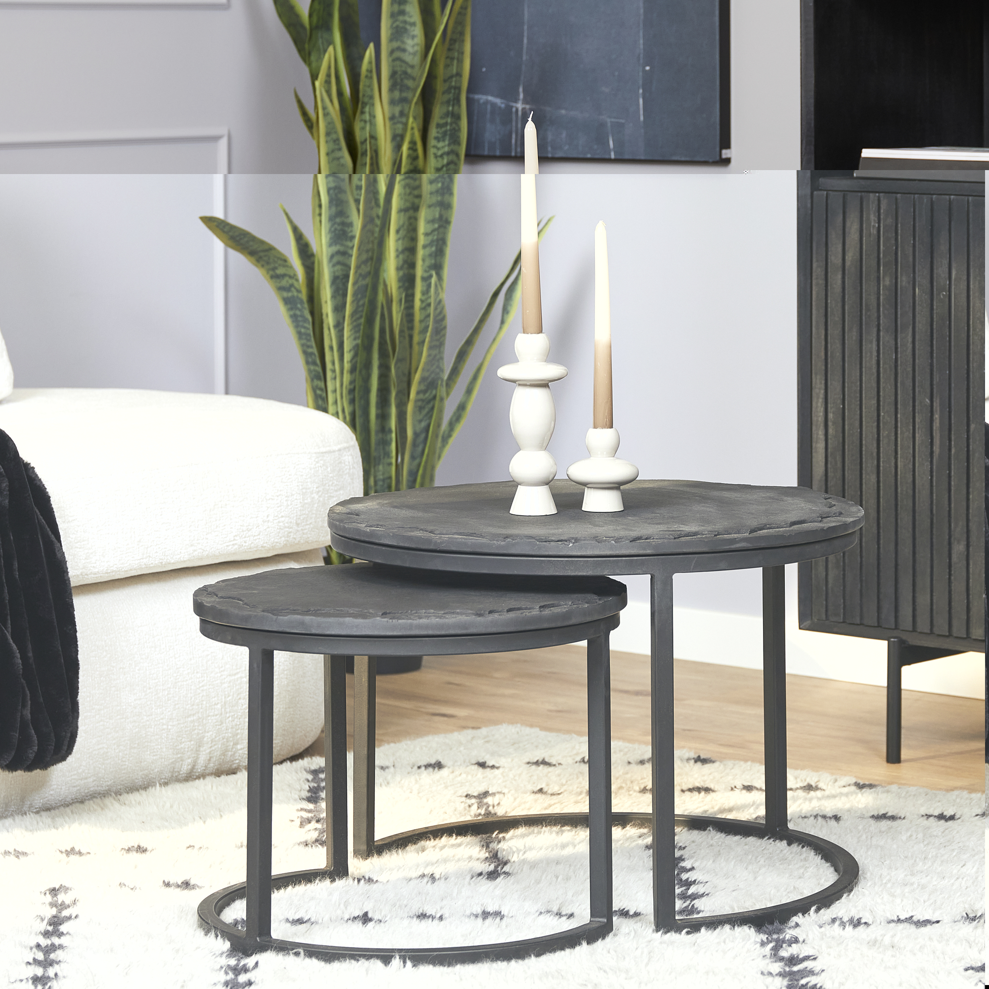 Starfurn - Salontafel Ora Black Kadappa Stone- 60 cm - Set van 2