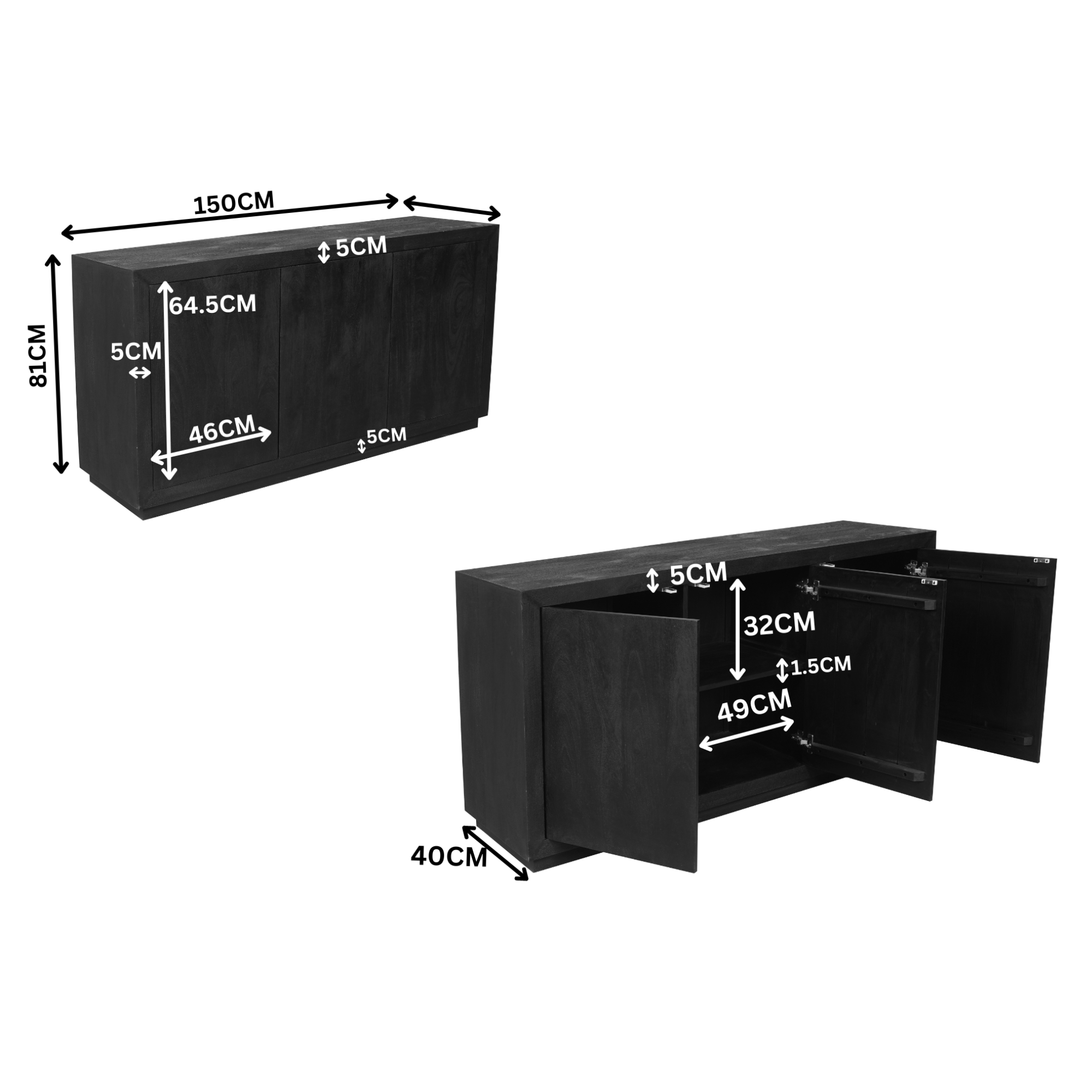 Starfurn - Dressoir Brussel - Zwart - 45x150x80 cm