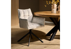 Starfurn - Eetkamerstoel Dani Velvet - Champagne - Met armleuning - Set van 2