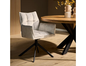 Starfurn - Eetkamerstoel Dani Velvet - Champagne - Met armleuning - Set van 2