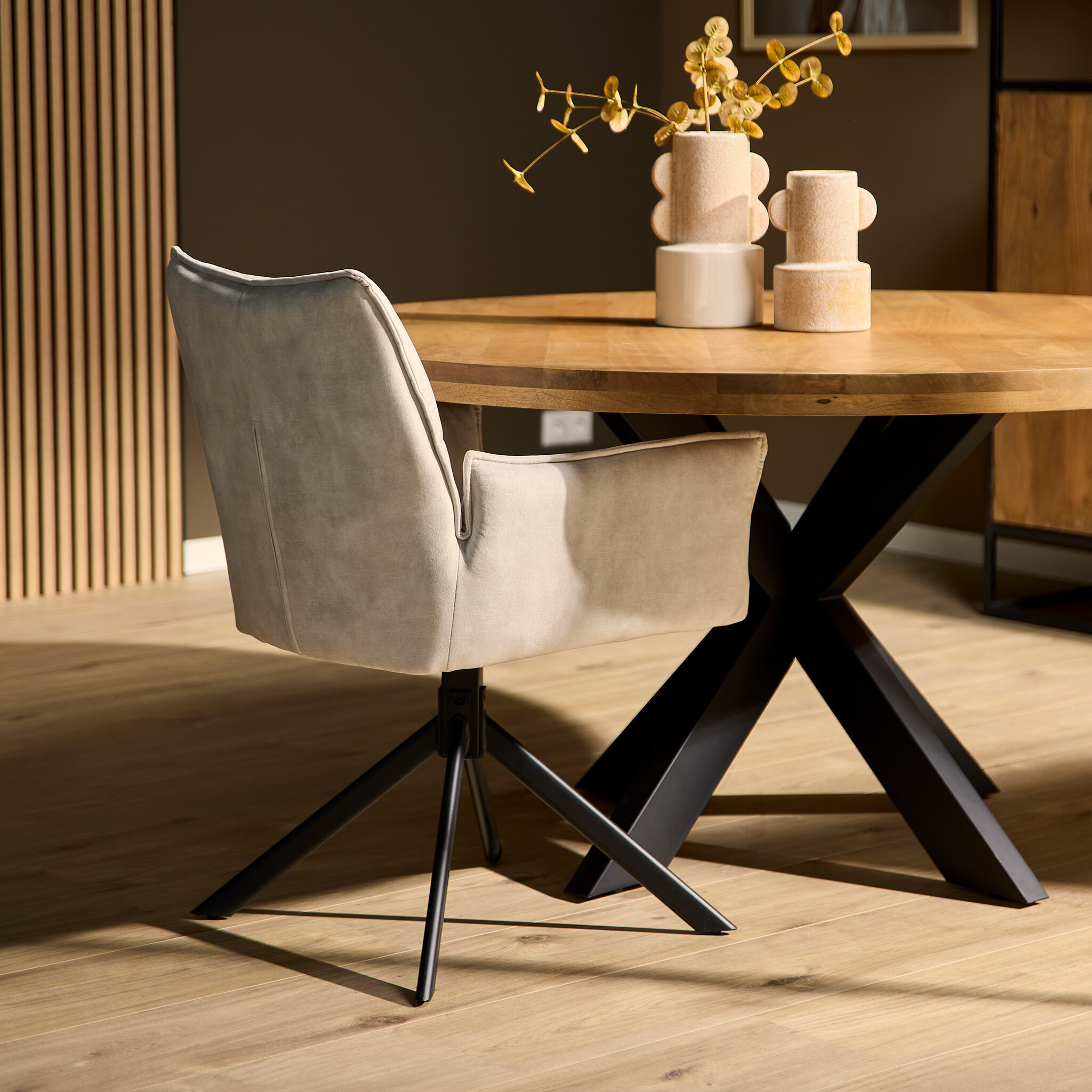 Starfurn - Eetkamerstoel Dani Velvet - Champagne - Met armleuning - Set van 2