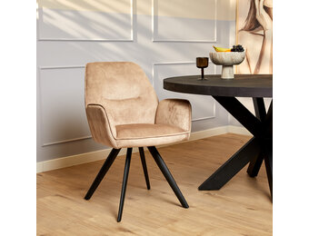 Starfurn - Eetkamerstoel Nova - Beige - Met armleuning - Set van 2