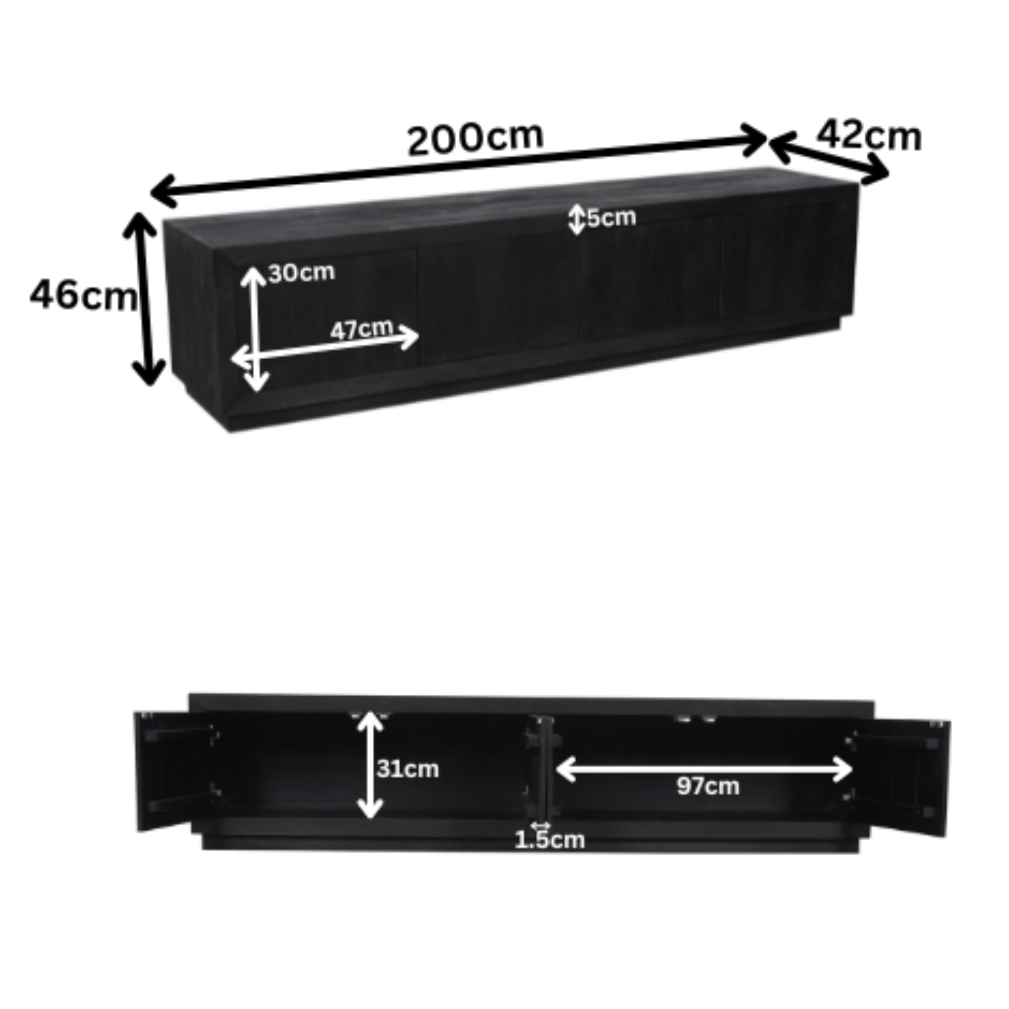 Starfurn - Tv meubel Brussel Black - 200 cm