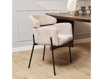 Starfurn - Eetkamerstoel Otis - Beige - Met armleuning - Set van 2