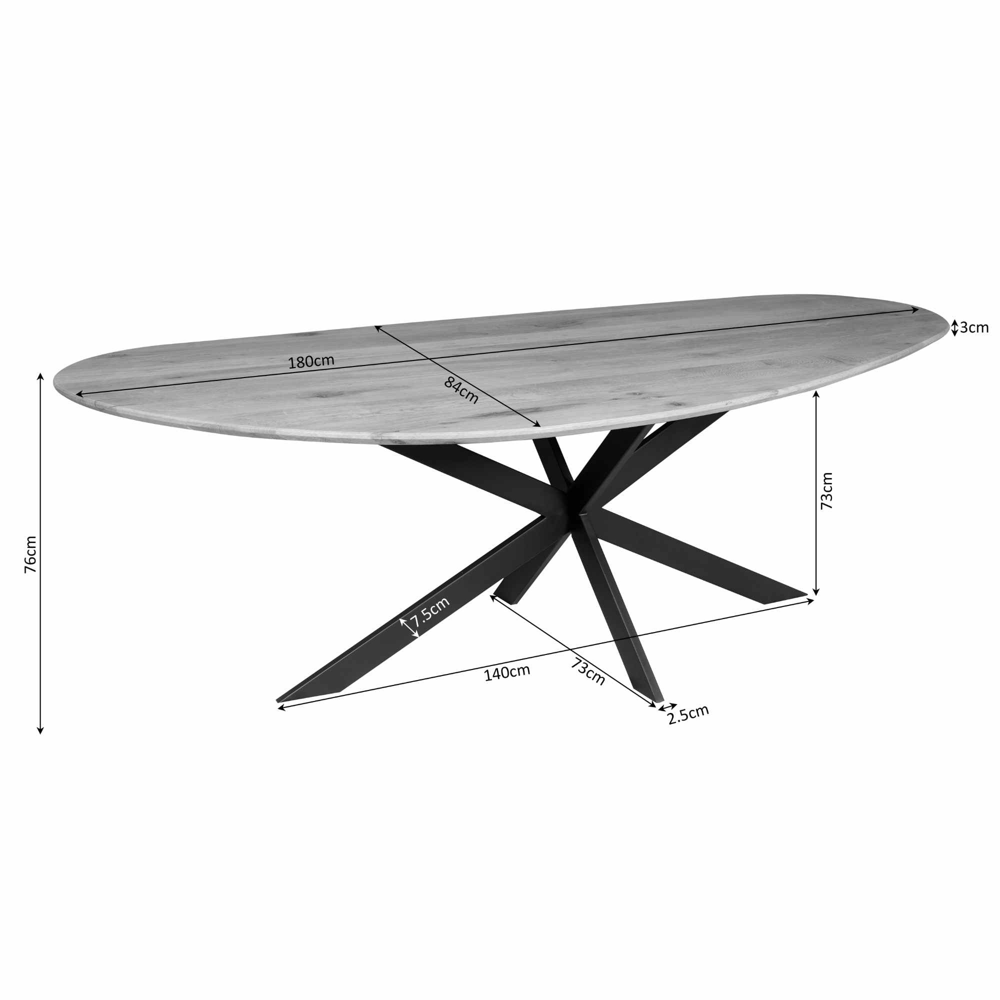 Starfurn - Eettafel Cloud - 180 cm - Eiken - Zwart