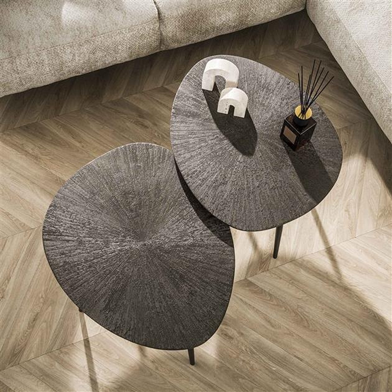 Hoyz Collection - Salontafel Brown Ray Metal Organisch - Brons Donkerbruin - Set van 2